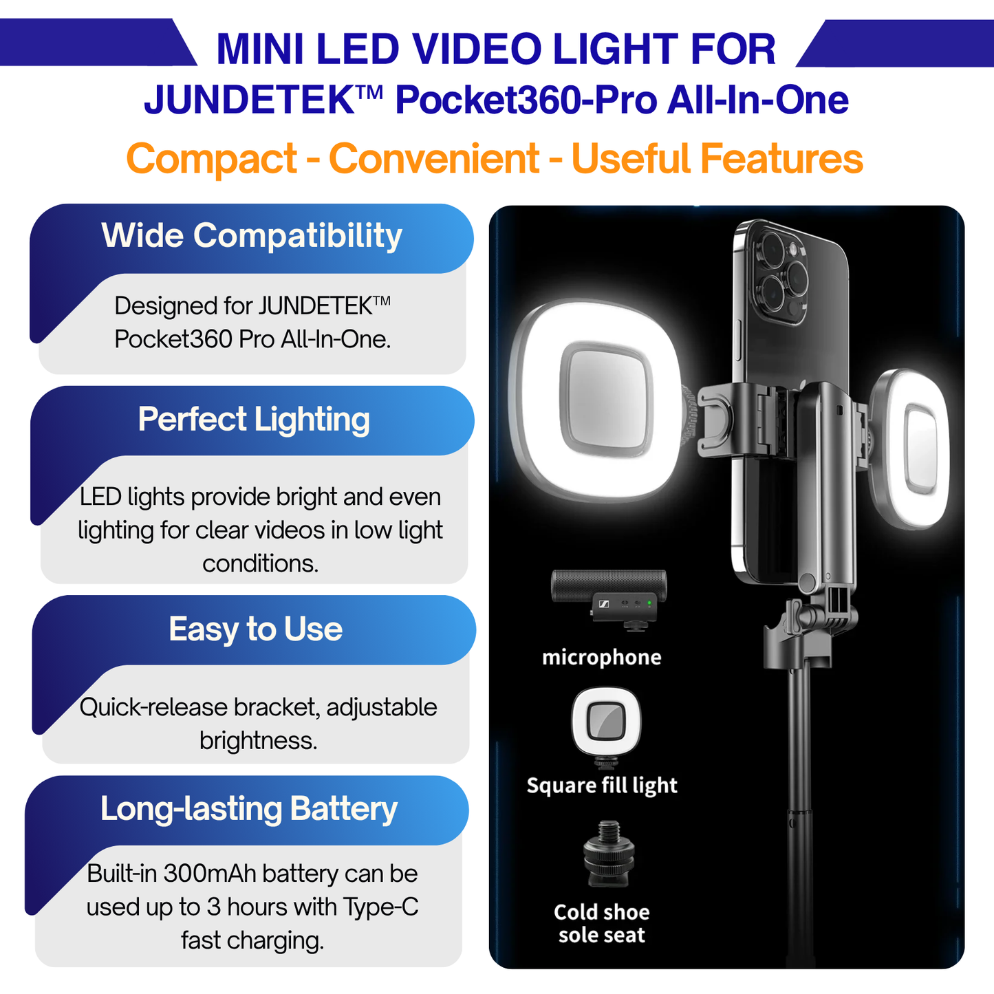JUNDETEK™ Mini Video Fill-Light H120