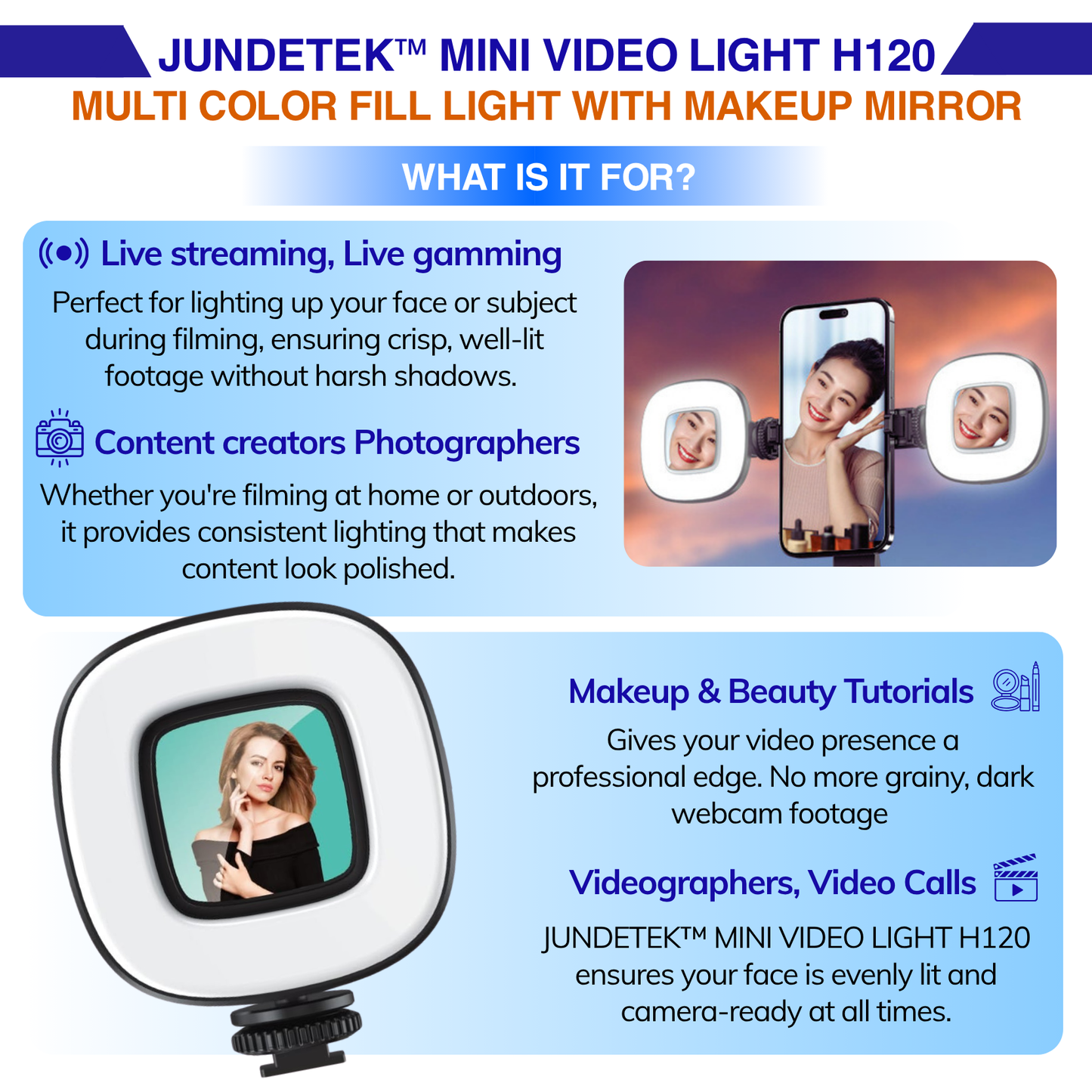 JUNDETEK™ Mini Video Fill-Light H120
