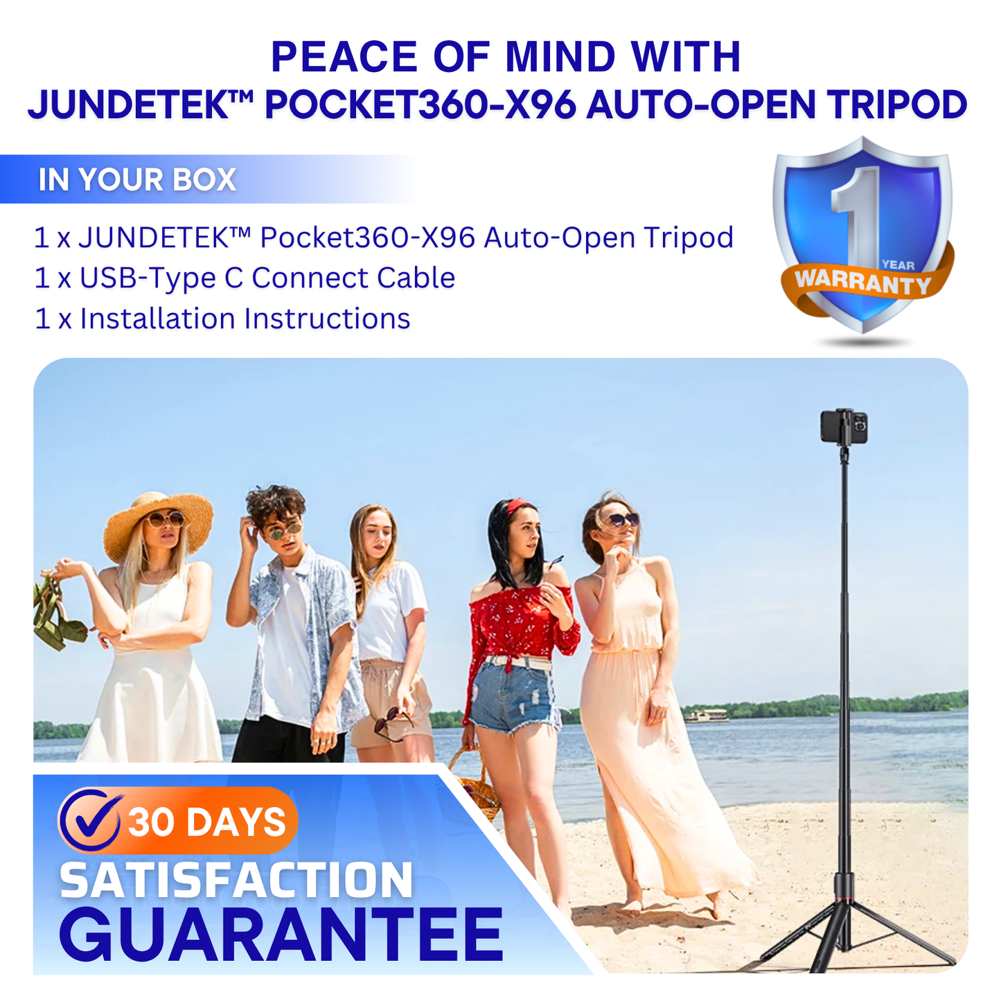 JUNDETEK™ Pocket360-X96 Auto-Open Tripod